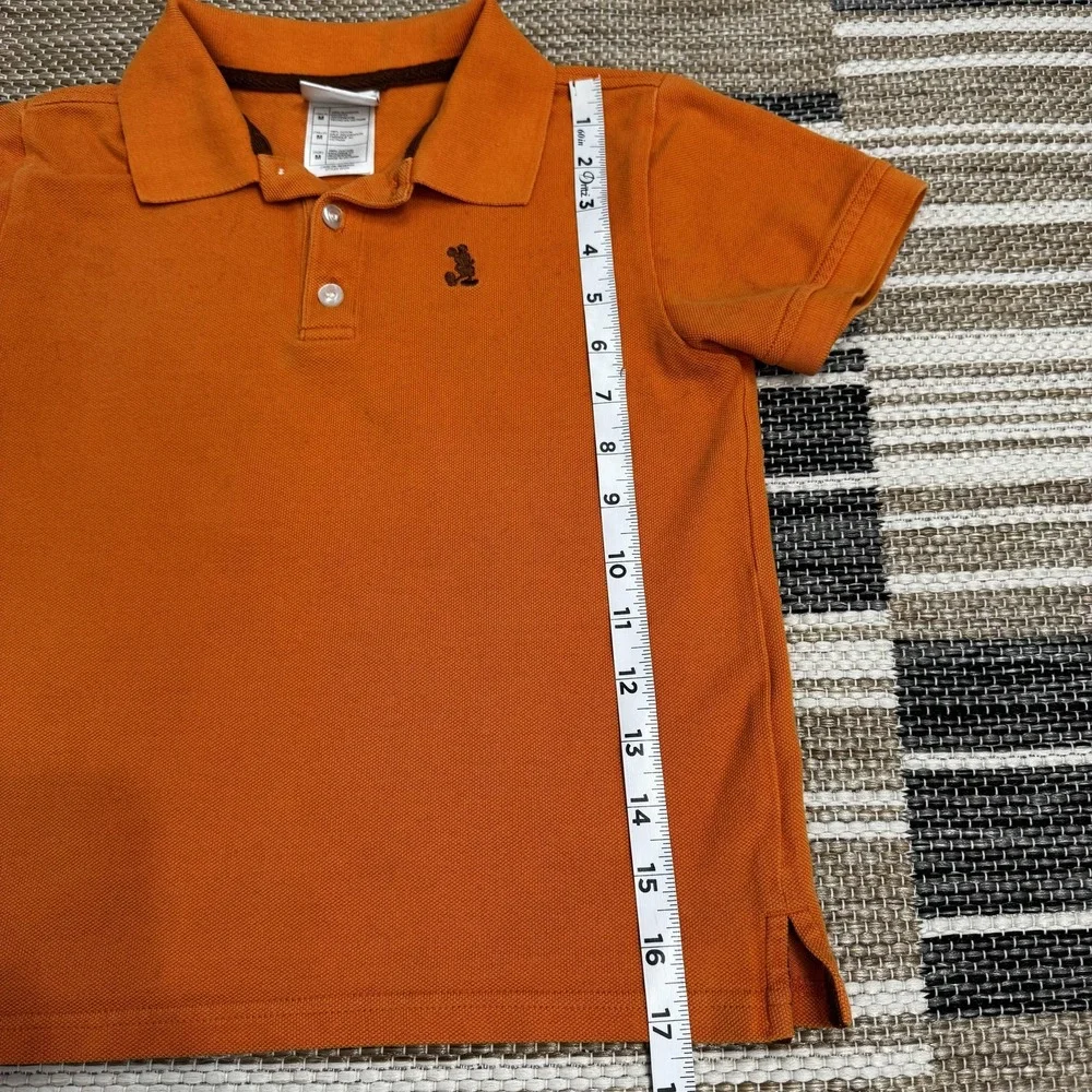 Disney Mickey Mouse Polo Shirt Boys‎ Medium Orange Embroidered Pique Cotton